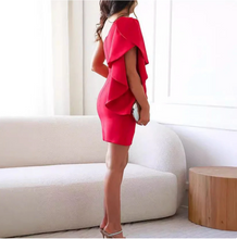 Load image into Gallery viewer, Women's One Shoulder Ruffle Sleeve Cocktail Dress