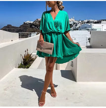 Load image into Gallery viewer, Sexy V Neck Dresses For Women Elegant Short Sleeve Solid A-line Loose Mini Dress