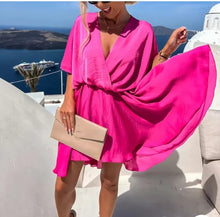 Load image into Gallery viewer, Sexy V Neck Dresses For Women Elegant Short Sleeve Solid A-line Loose Mini Dress