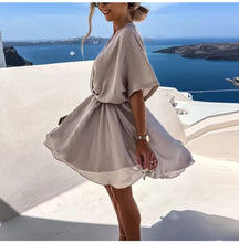 Load image into Gallery viewer, Sexy V Neck Dresses For Women Elegant Short Sleeve Solid A-line Loose Mini Dress