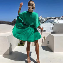 Load image into Gallery viewer, Sexy V Neck Dresses For Women Elegant Short Sleeve Solid A-line Loose Mini Dress