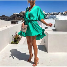 Load image into Gallery viewer, Sexy V Neck Dresses For Women Elegant Short Sleeve Solid A-line Loose Mini Dress