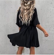 Load image into Gallery viewer, Sexy V Neck Dresses For Women Elegant Short Sleeve Solid A-line Loose Mini Dress