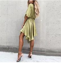 Load image into Gallery viewer, Sexy V Neck Dresses For Women Elegant Short Sleeve Solid A-line Loose Mini Dress