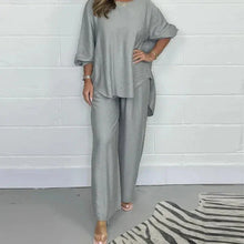 Load image into Gallery viewer, High set and wide leg trousers with long sleeves for women