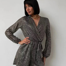 Load image into Gallery viewer, Sequined Long-Sleeve One-Piece Shorts Set
