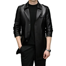 Load image into Gallery viewer, Men's Mid-Length Faux Leather Coat