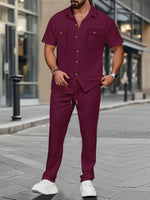 Men's Summer Button Down Shirt and Pants Set