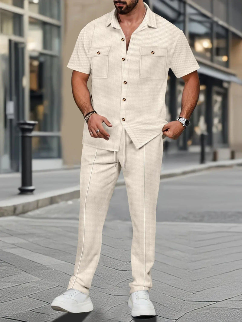 Men's Summer Button Down Shirt and Pants Set