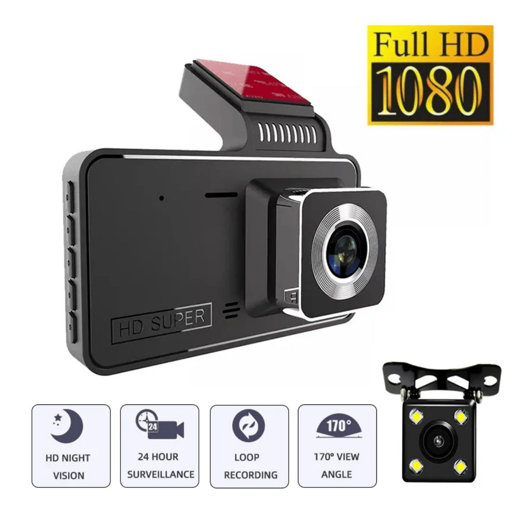 Dual-lens dashcam with 1080P HD & night vision - 170° wide angle