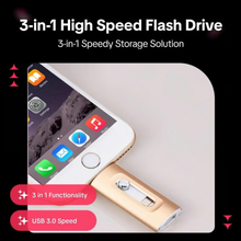 Load image into Gallery viewer, 3 in 1 Flash Drive, Portable High Speed USB 3.0 Memory Storage

