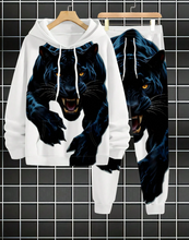 Load image into Gallery viewer, Men's Casual Hooded Sweatshirt Set, Cool Tiger Pattern Top + Pants Two-Piece Set, Casual, Fashionable, , Versatile, Slightly Elastic Polyester Fiber, Machine Washable

