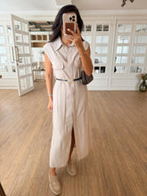 Load image into Gallery viewer, Parley Zero Sleeve Button Placket Belted Dress
