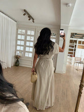 Load image into Gallery viewer, Omilika Gold Buttoned Belted Linen Dress
