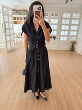 Load image into Gallery viewer, Omilika Gold Buttoned Belted Linen Dress
