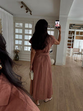 Load image into Gallery viewer, Omilika Gold Buttoned Belted Linen Dress
