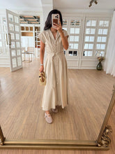 Load image into Gallery viewer, Omilika Gold Buttoned Belted Linen Dress
