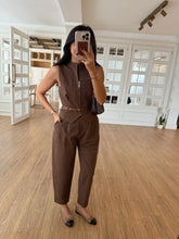 Load image into Gallery viewer, Qupix Brown Belted Gabardine Suit
