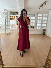 Load image into Gallery viewer, Omilika Gold Buttoned Belted Linen Dress

