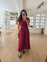 Load image into Gallery viewer, Omilika Gold Buttoned Belted Linen Dress
