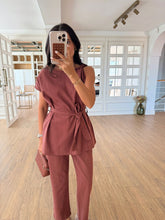 Load image into Gallery viewer, Orika Shoulder Twist Blouse-Pants Russian Suit
