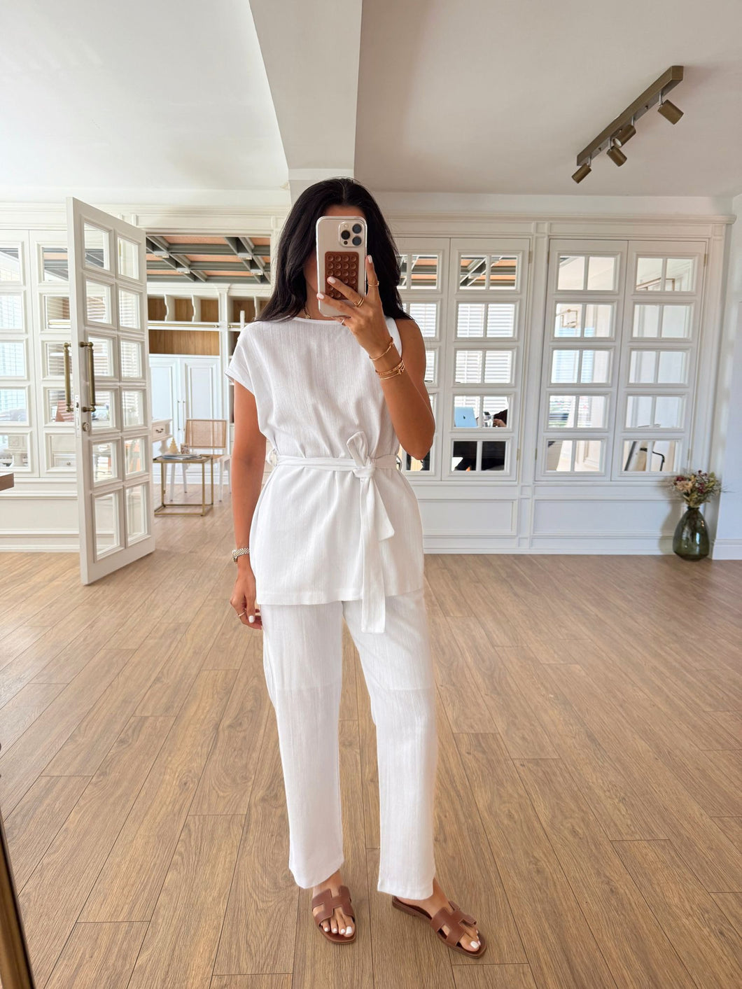 Orika Shoulder Twist Blouse-Pants Russian Suit