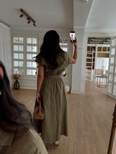 Load image into Gallery viewer, Omilika Gold Buttoned Belted Linen Dress
