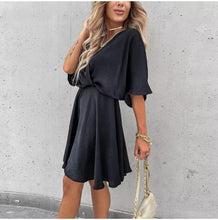 Load image into Gallery viewer, Sexy V Neck Dresses For Women Elegant Short Sleeve Solid A-line Loose Mini Dress
