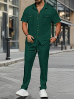 Men's Summer Button Down Shirt and Pants Set