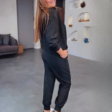 Load image into Gallery viewer, Women’s Half-Zip Striped Tops ＆ Pants Two-Piece Set
