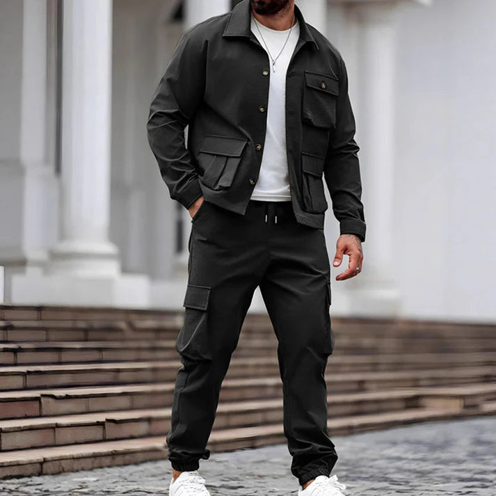 Men’s Retro Jacket & Cargo Pants 2-Piece Set